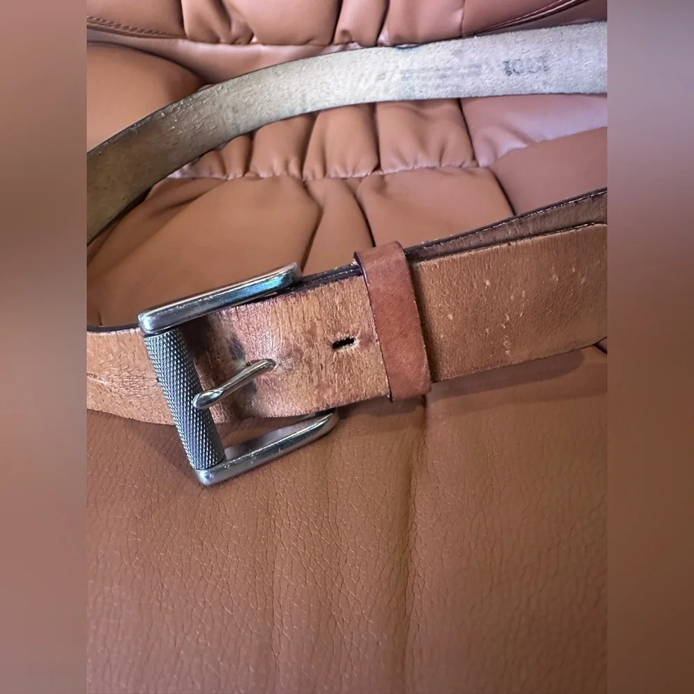 Men’s Well-Loved Brown Leather Belt with Silver Buckle, 38